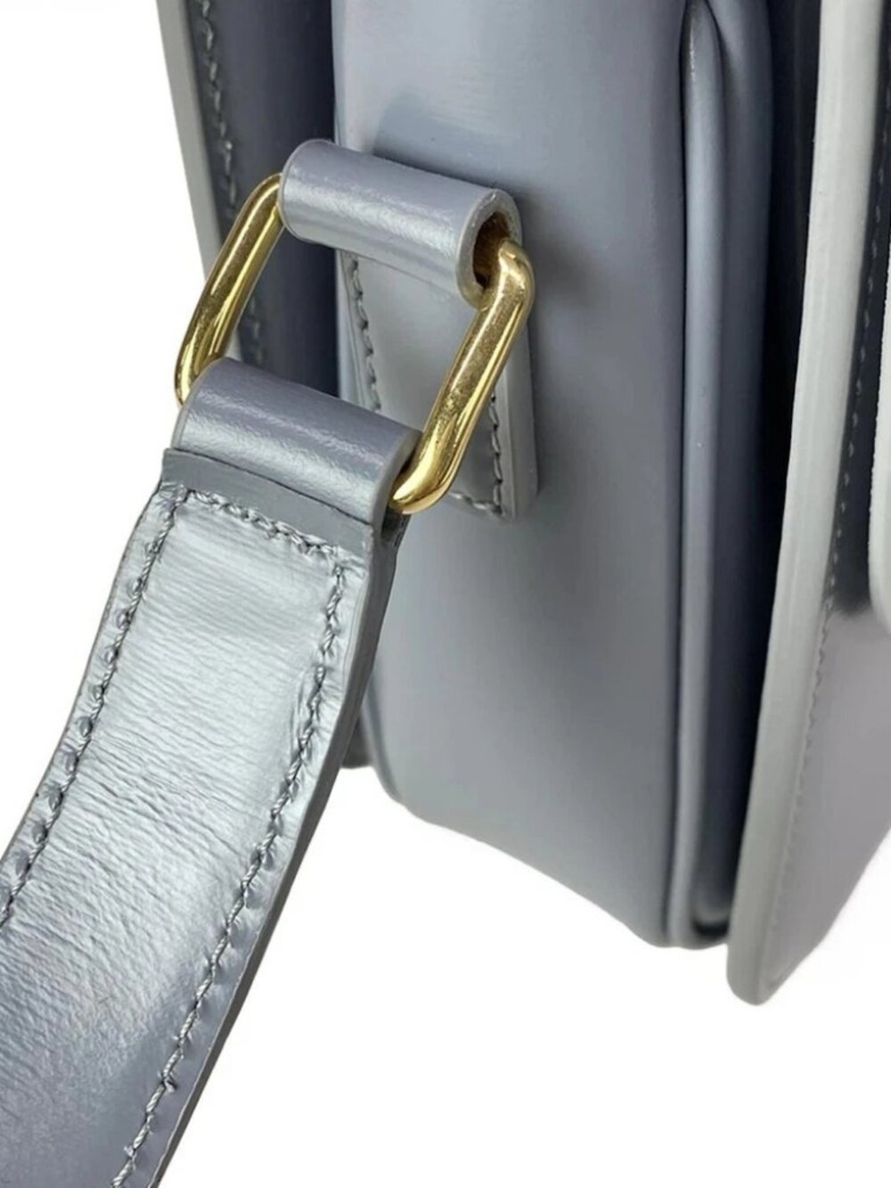 CELINE Triomphe Medium - Blue Gray Shiny Calfskin Shoulder Bag - Picture 6 of 16